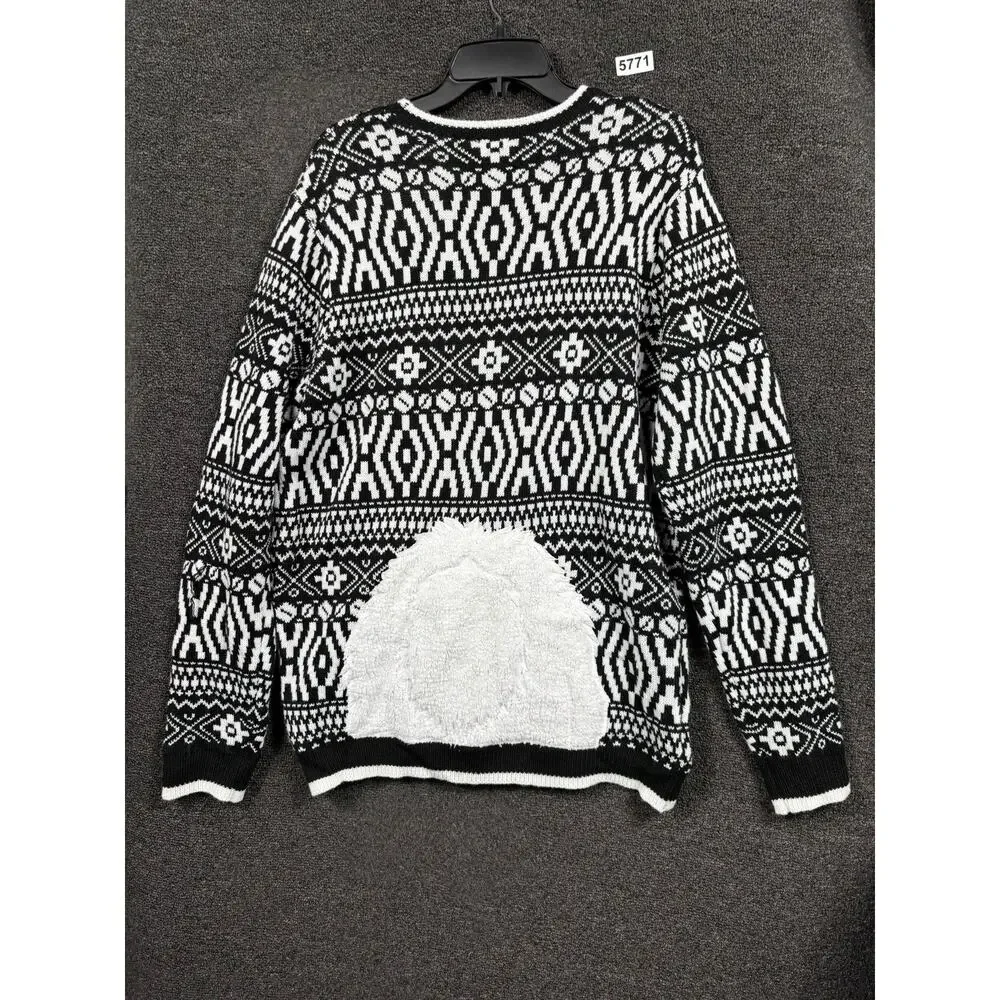 Holiday Time Sweater Mens Large Black White Llama Sunglasses Ugly Christmas